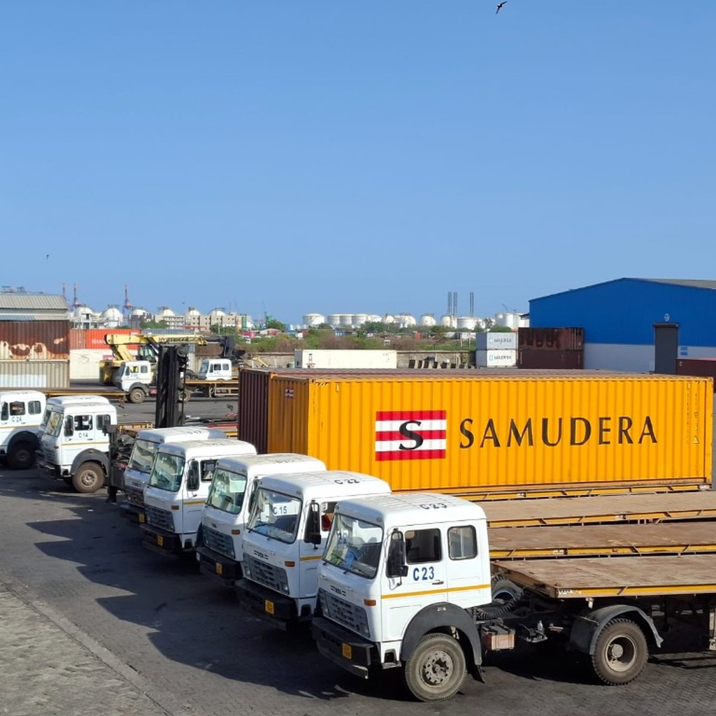 Container transportation and inland logistics trucks across Gujarat and India